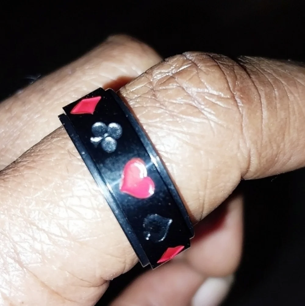Black and Red Stainless  steel Poker Fridget Spinner Ring Sz 11